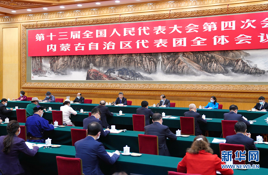 3月5日，中共中央總書記、國家主席、中央軍委主席習近平參加十三屆全國人大四次會議內蒙古代表團的審議。新華社記者 謝環(huán)馳 攝